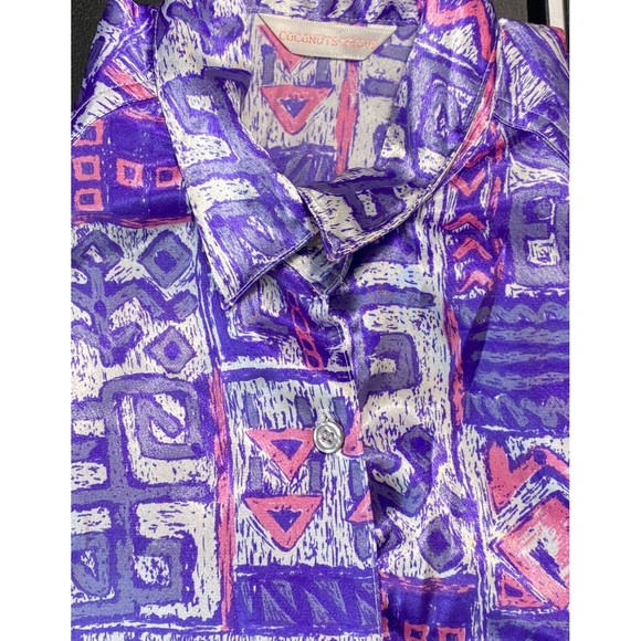 COCONUT GROVE Womens L (42" Chest) Long Sleeve Padded Shoulders Button Up Blouse - Picture 6 of 6